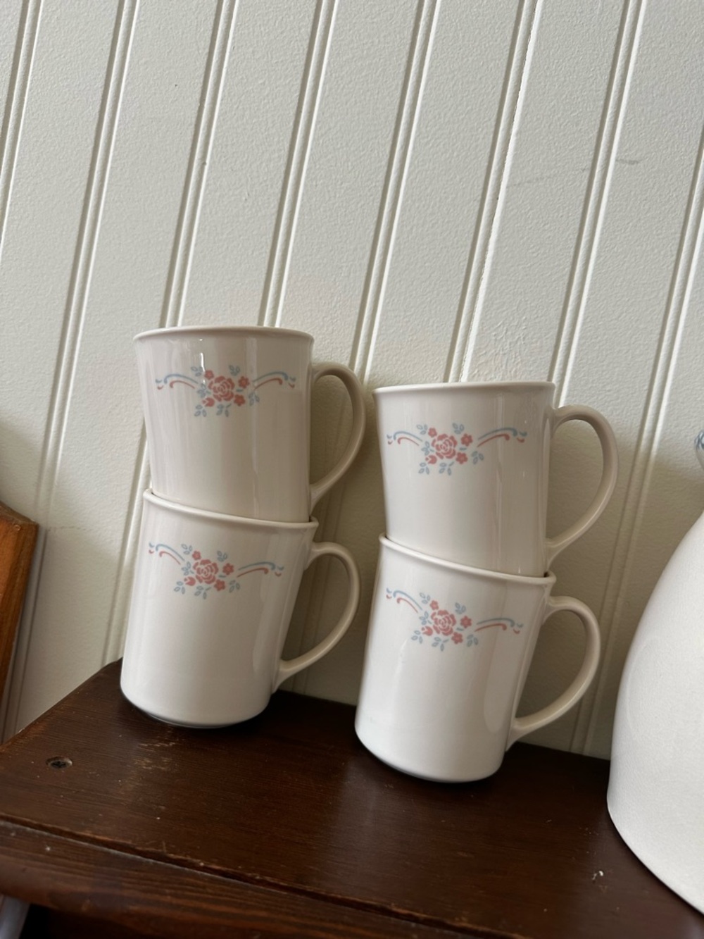 Corningware Cream Mugs with Pink and Blue Floral Design - Set of 4